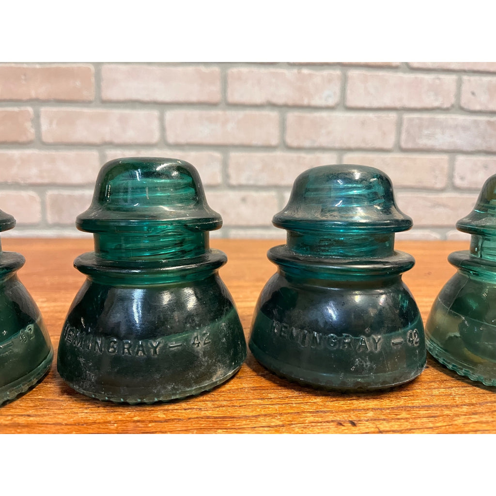 Vintage Aqua Teal Blue Hemingray No. 42 Glass Insulator Set of 4