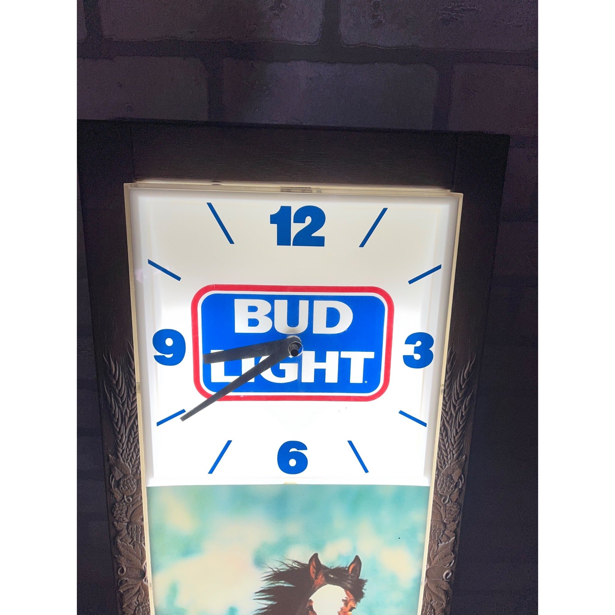 Vintage Bud Light Beer Clydesdale Horse Lighted Clock Sign 1986 Budweiser