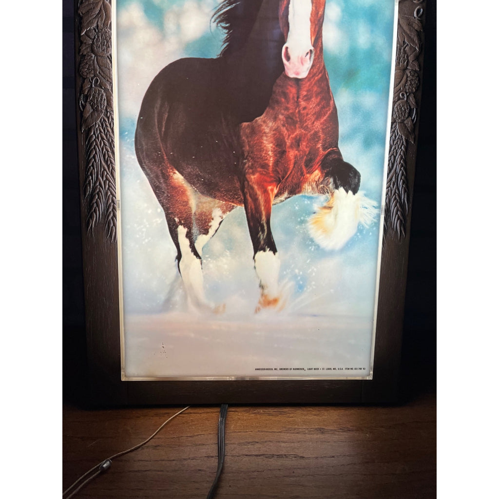 Vintage Bud Light Beer Clydesdale Horse Lighted Clock Sign 1986 Budweiser