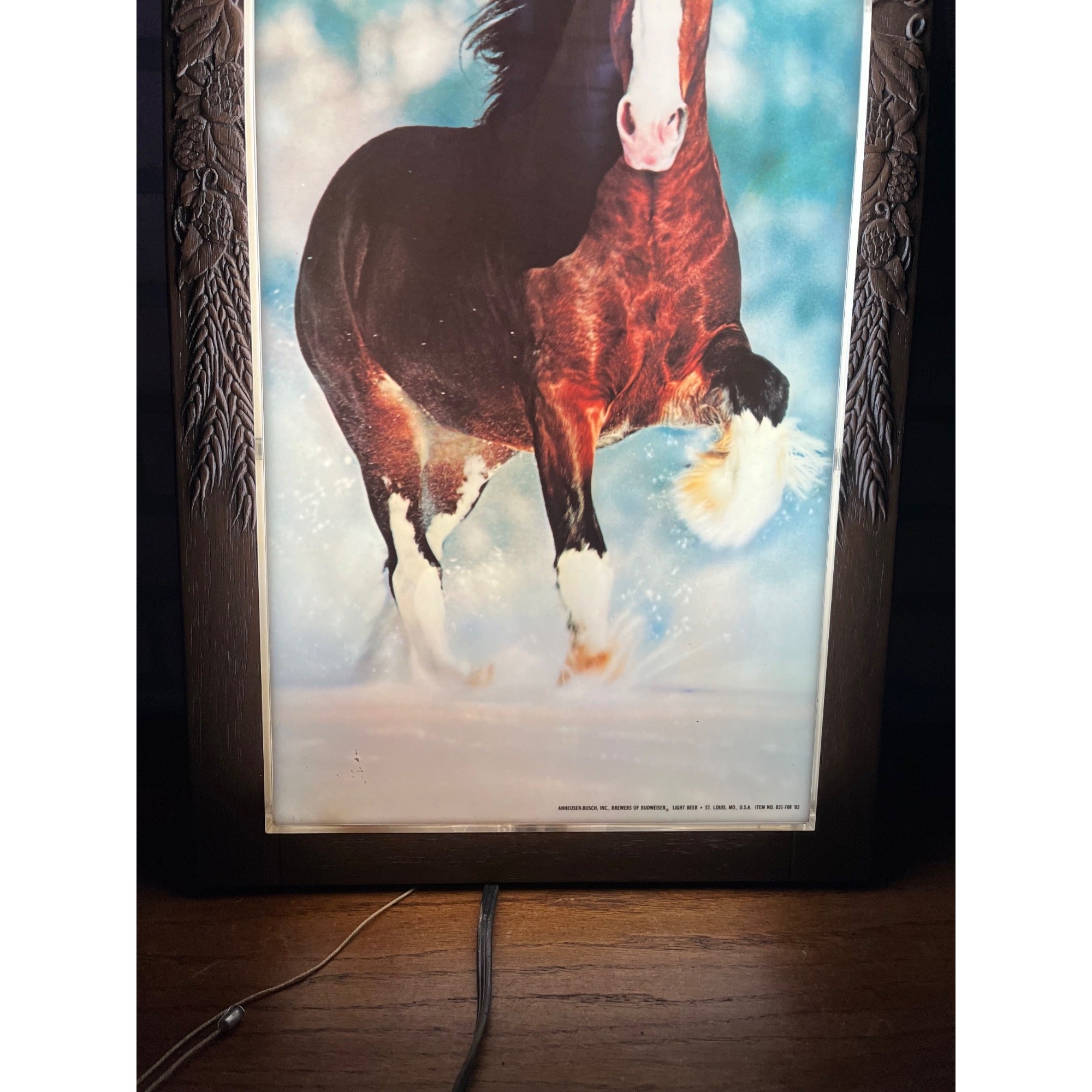 Vintage Bud Light Beer Clydesdale Horse Lighted Clock Sign 1986 Budweiser