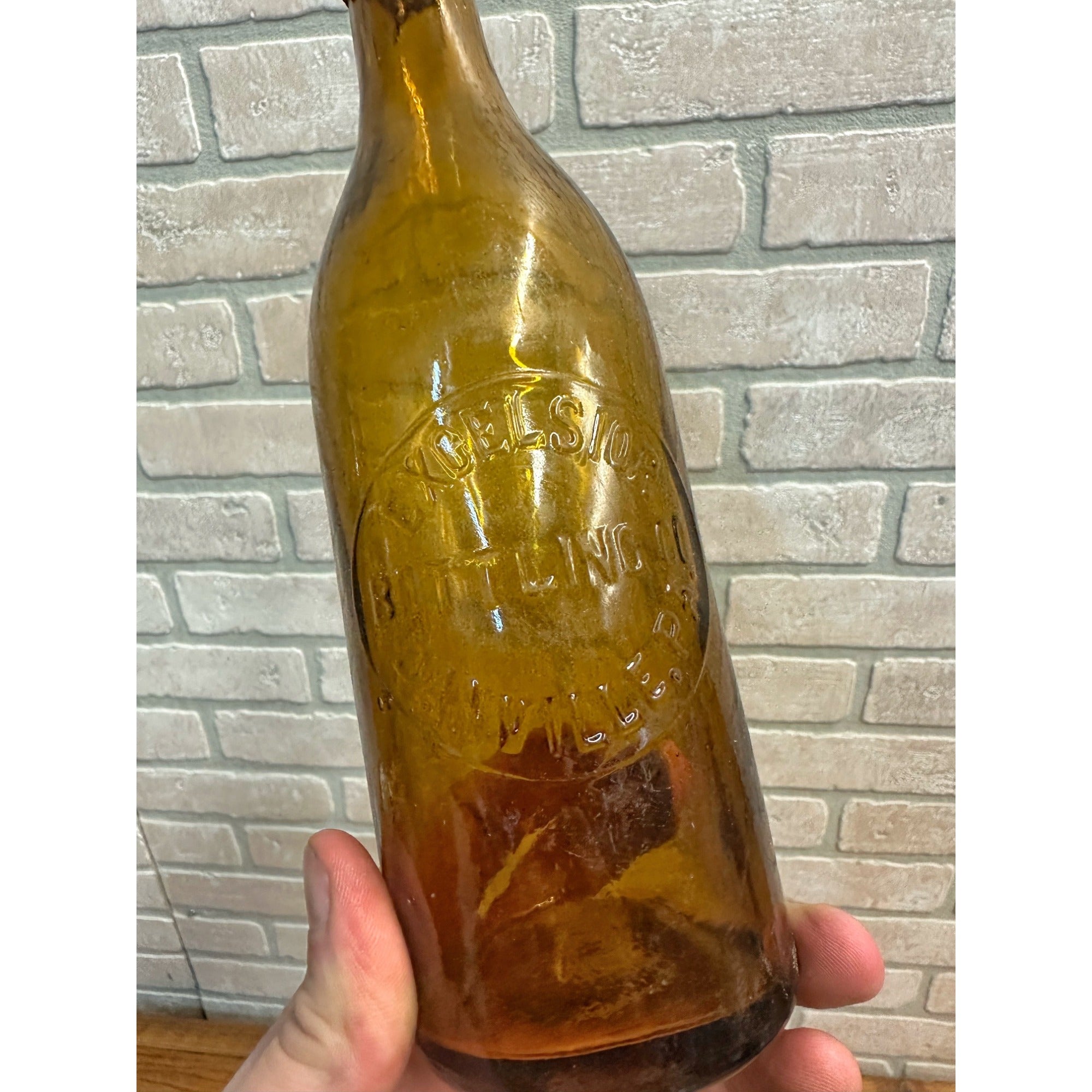 Pre-Pro 1890s Excelsior Bottling Danville Yellow Amber Beer Bottle Embossed PA