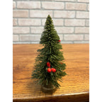 Vintage 1950s Christmas Bottle Brush Tree - Japan - 6" Tall w/ Red Berries Putz