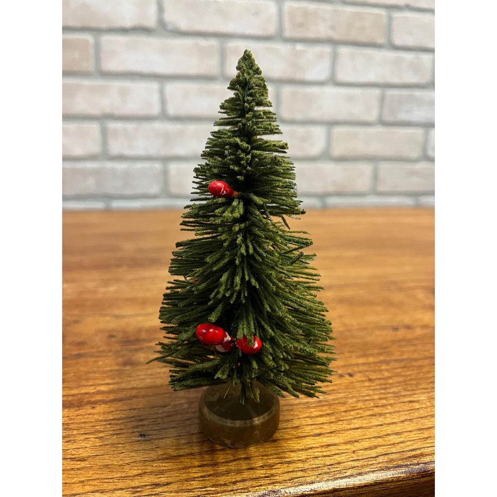 Vintage 1950s Christmas Bottle Brush Tree - Japan - 6" Tall w/ Red Berries Putz