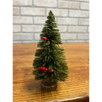 Vintage 1950s Christmas Bottle Brush Tree - Japan - 6" Tall w/ Red Berries Putz