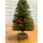 Vintage 1950s Christmas Bottle Brush Tree - Japan - 6" Tall w/ Red Berries Putz
