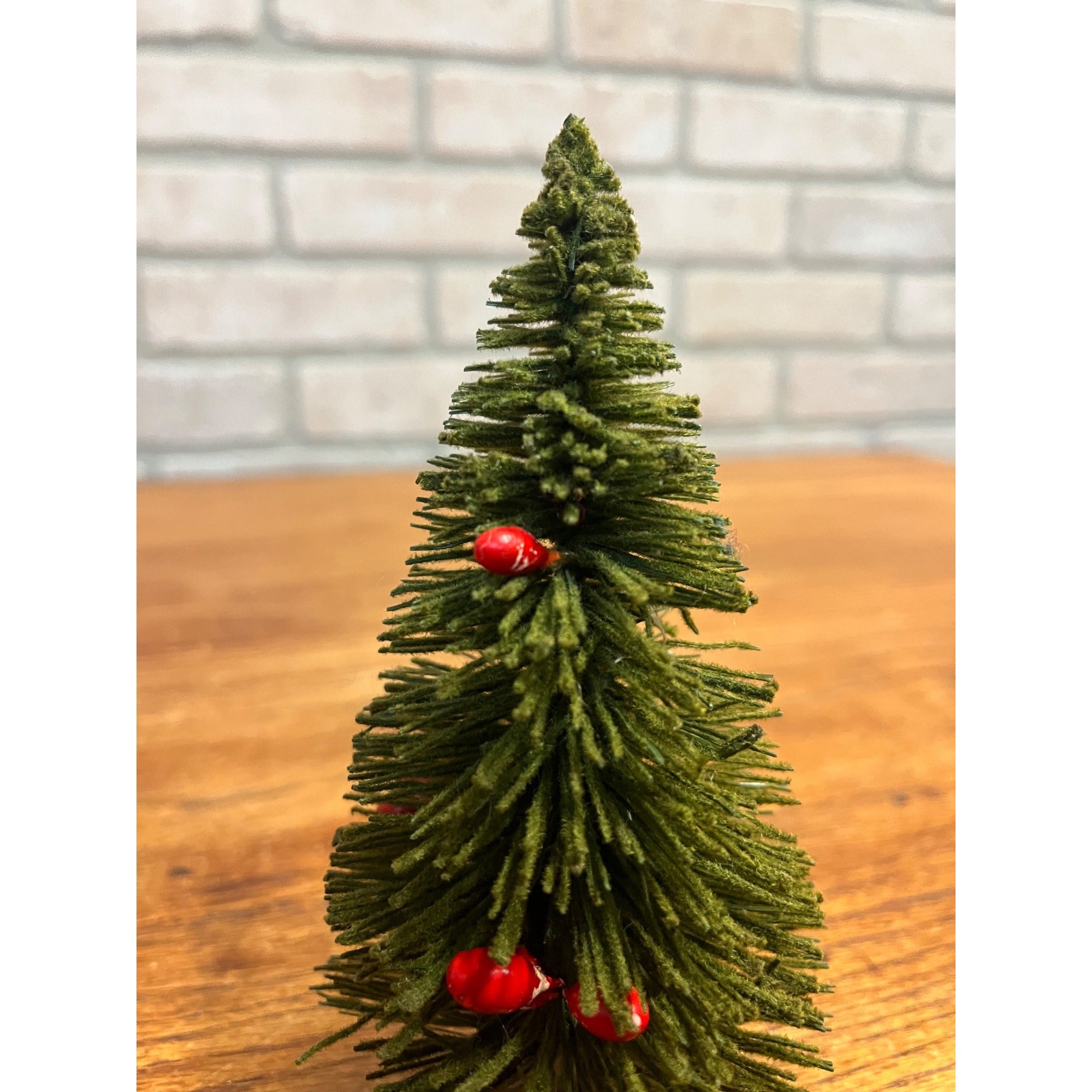 Vintage 1950s Christmas Bottle Brush Tree - Japan - 6" Tall w/ Red Berries Putz