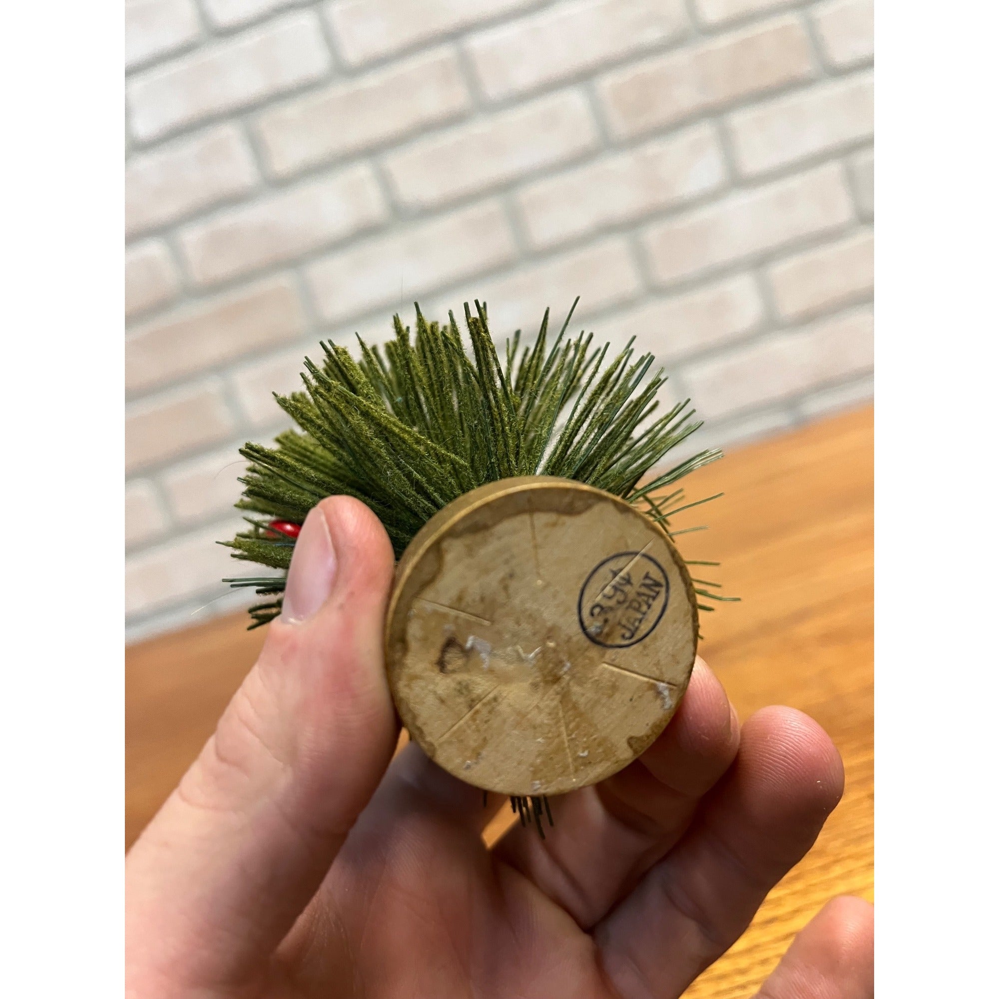 Vintage 1950s Christmas Bottle Brush Tree - Japan - 6" Tall w/ Red Berries Putz