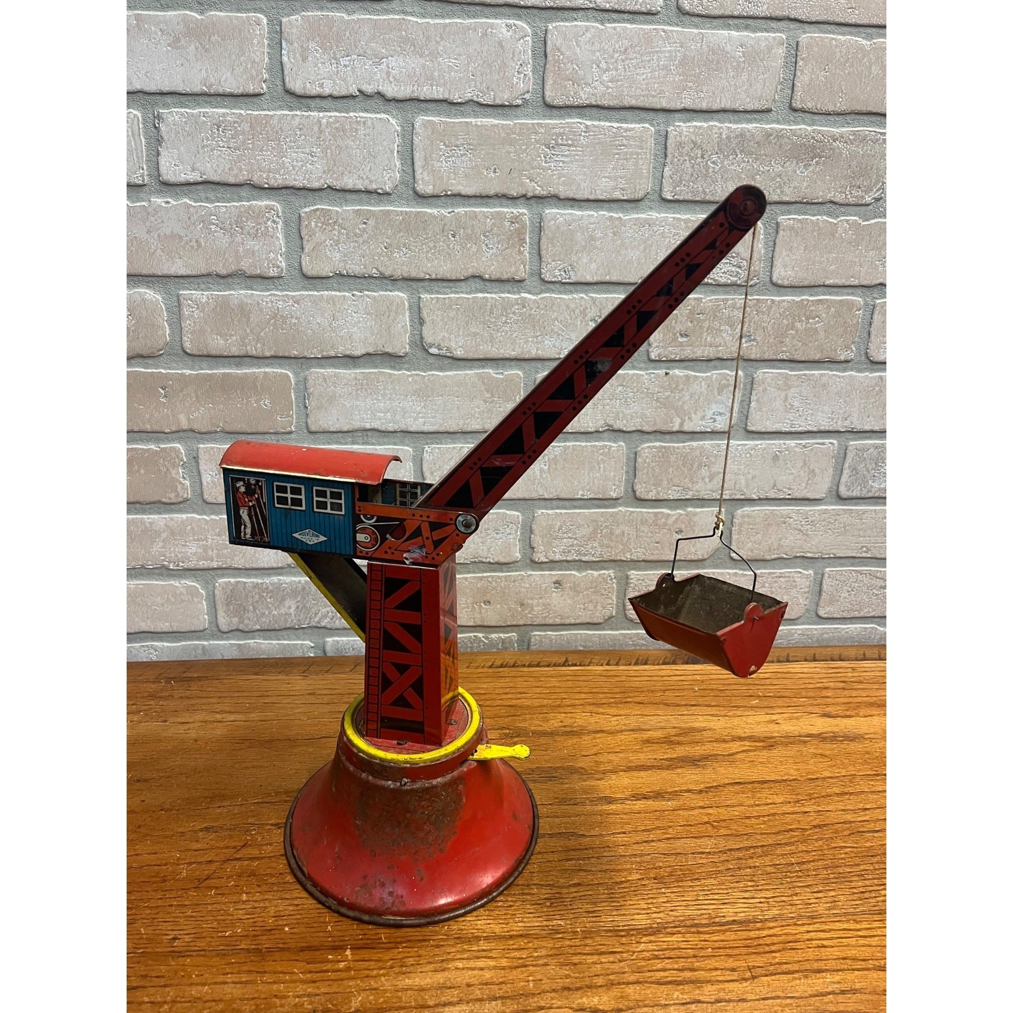 Vintage Wolverine Tin Litho Child's Toy Crane Shovel No. 20 - Works