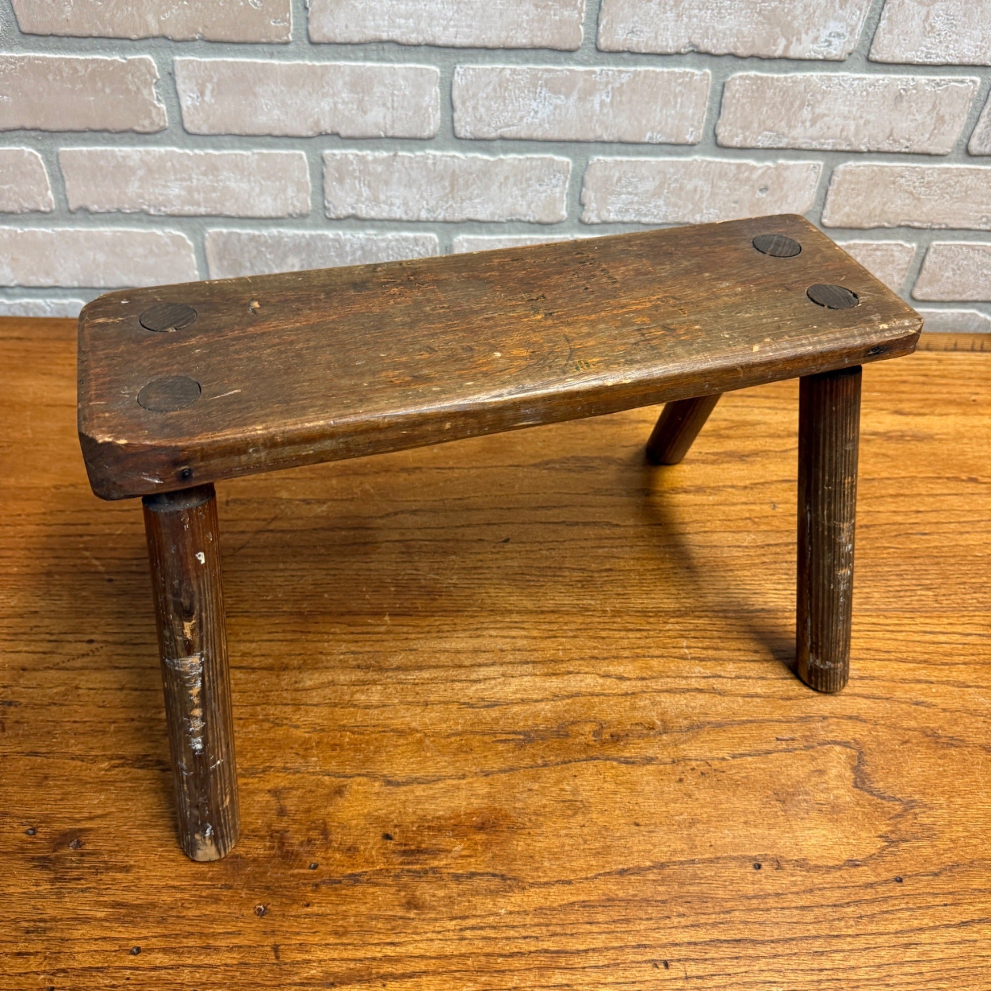 Antique Rustic Wooden Primitive Stool Log 4-Legged Seat Cabin Decor 1930s.