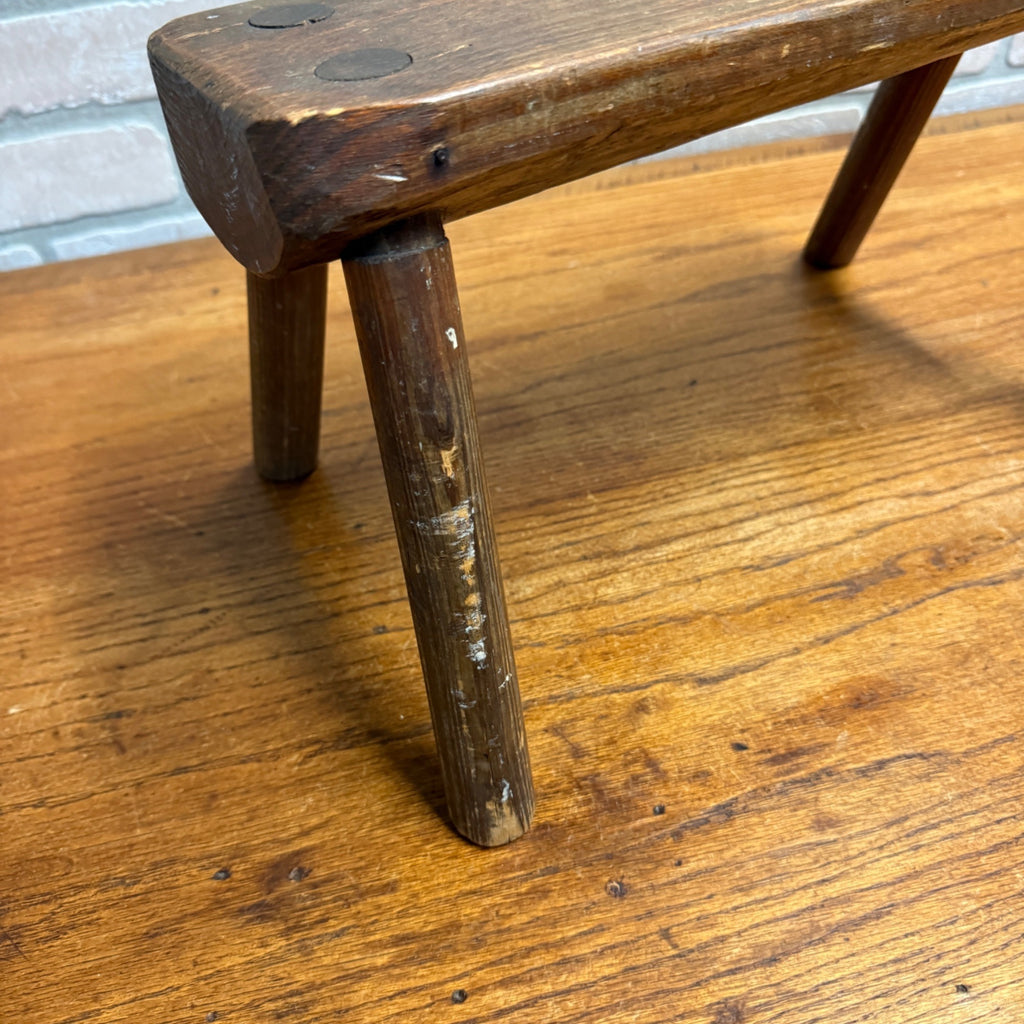 Antique Rustic Wooden Primitive Stool Log 4-Legged Seat Cabin Decor 1930s.