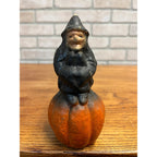 Vintage Halloween Kneeling Witch Pumpkin Paper Mache Pulp Candy Container