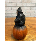 Vintage Halloween Kneeling Witch Pumpkin Paper Mache Pulp Candy Container