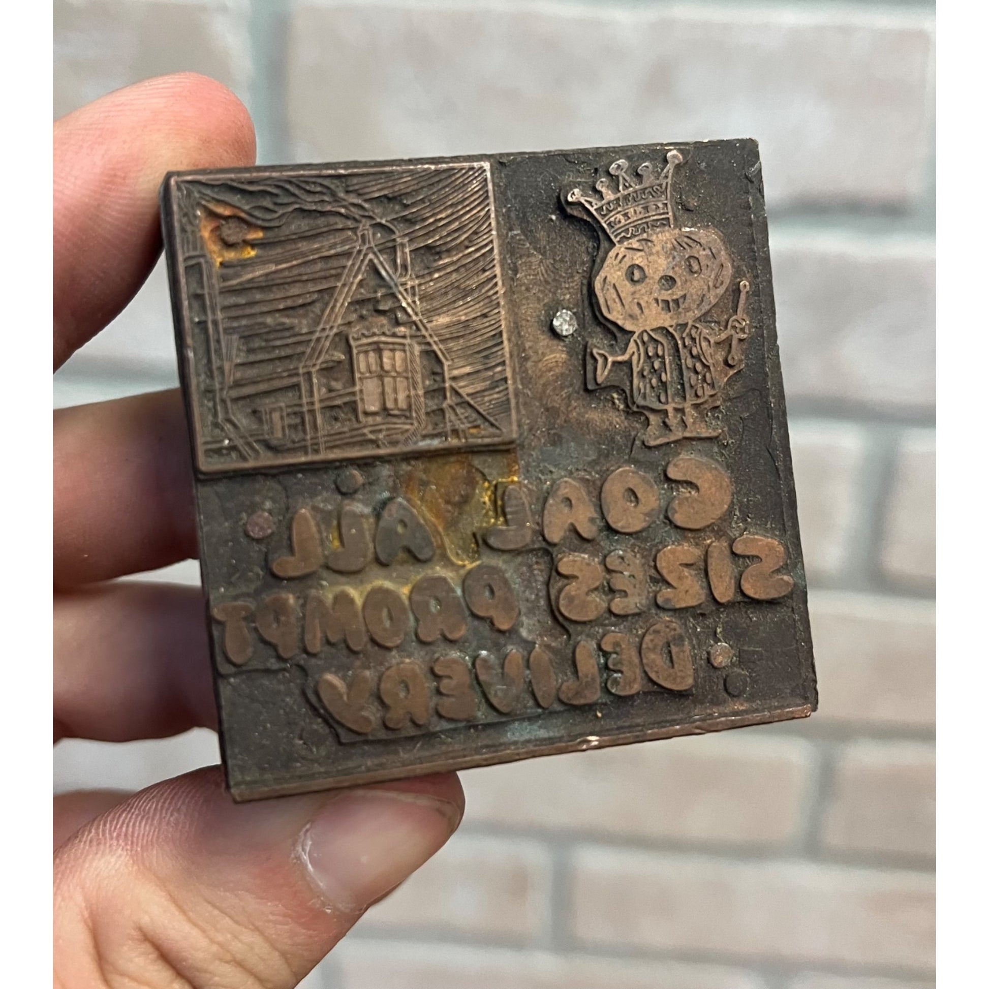 Vintage Letterpress Printing Block Old King Coal Advertising Copper