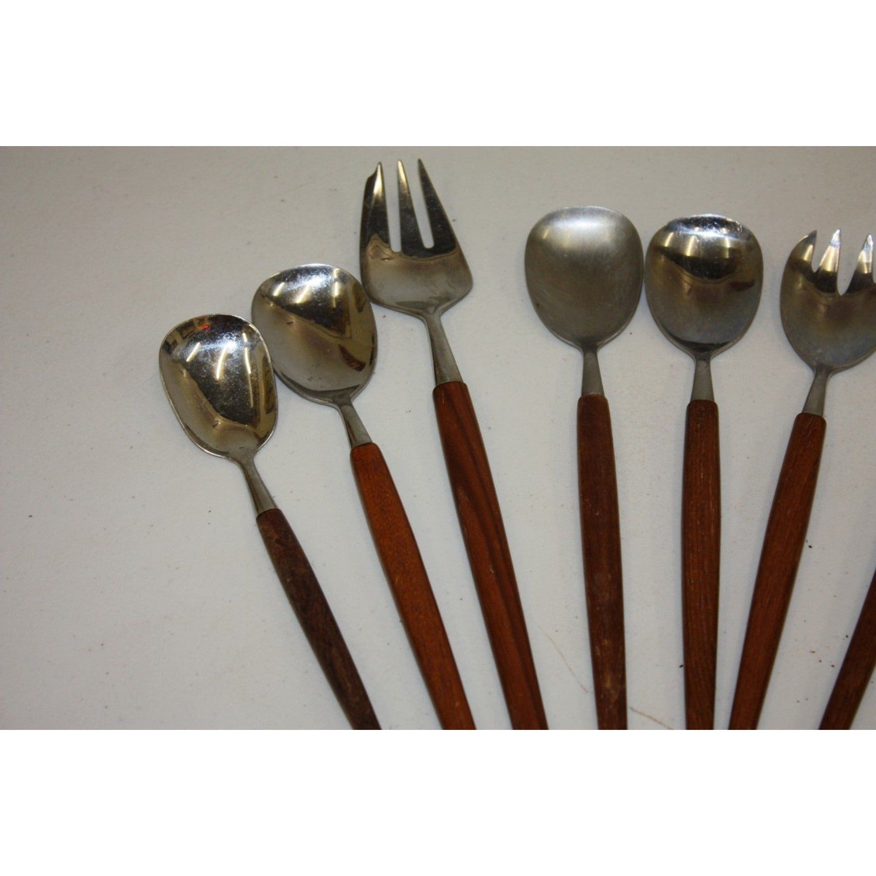 11 Vintage Rostfri Swedish MCM Salad Serving Spoons Utensils Stainless & Teak