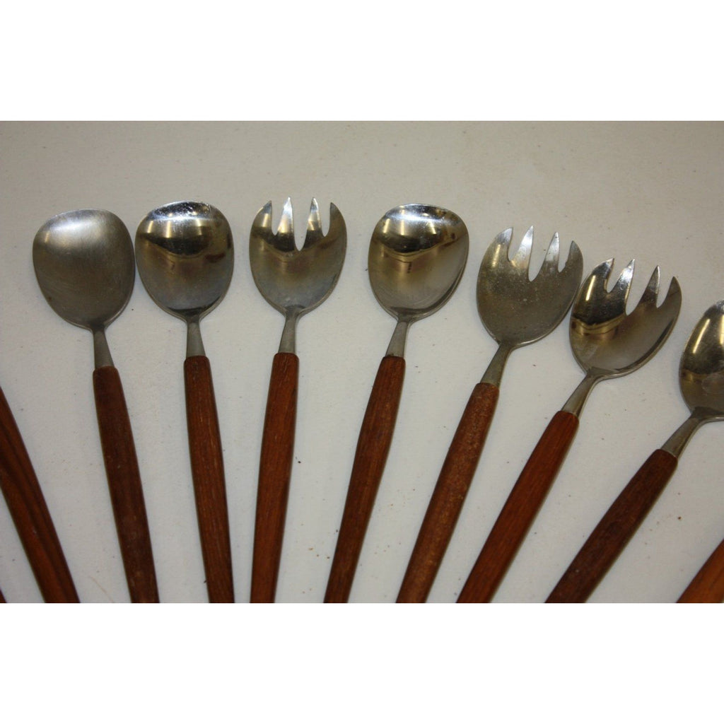11 Vintage Rostfri Swedish MCM Salad Serving Spoons Utensils Stainless & Teak