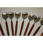 11 Vintage Rostfri Swedish MCM Salad Serving Spoons Utensils Stainless & Teak