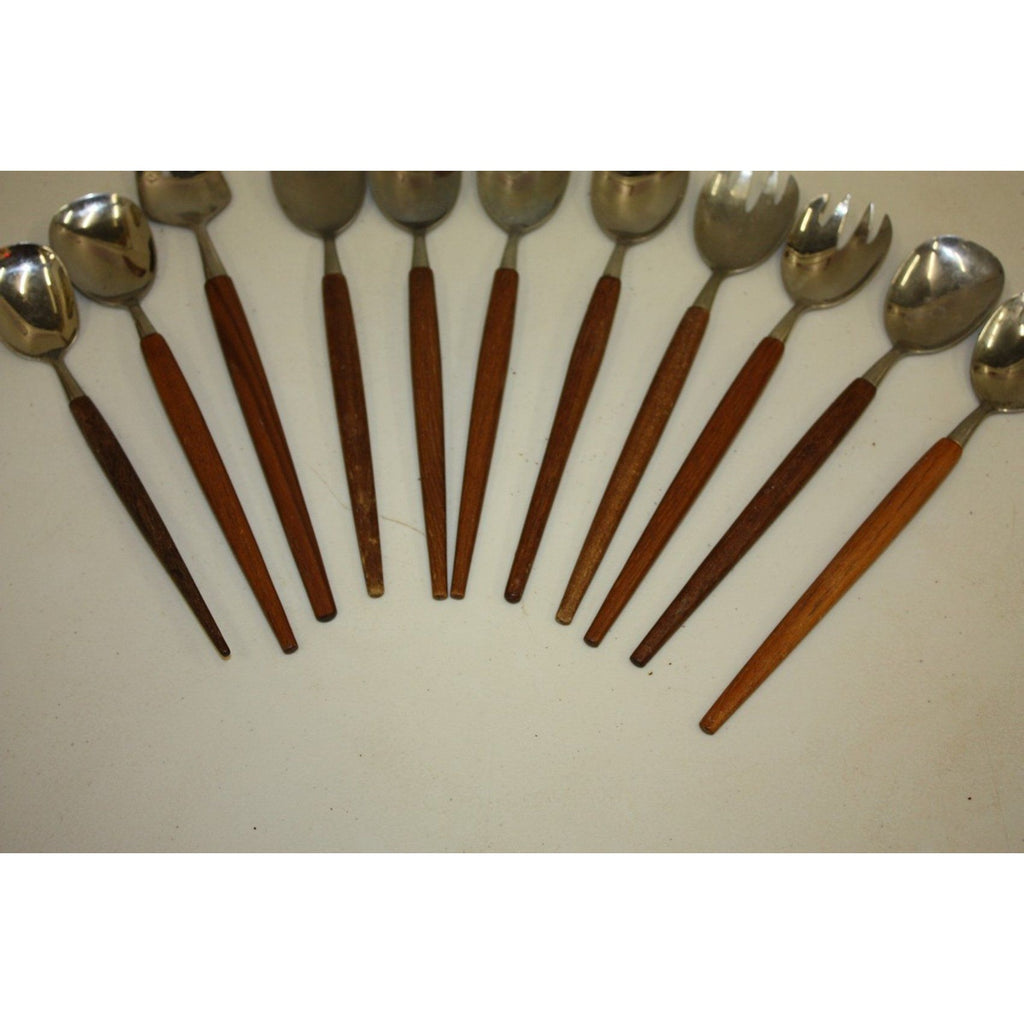 11 Vintage Rostfri Swedish MCM Salad Serving Spoons Utensils Stainless & Teak