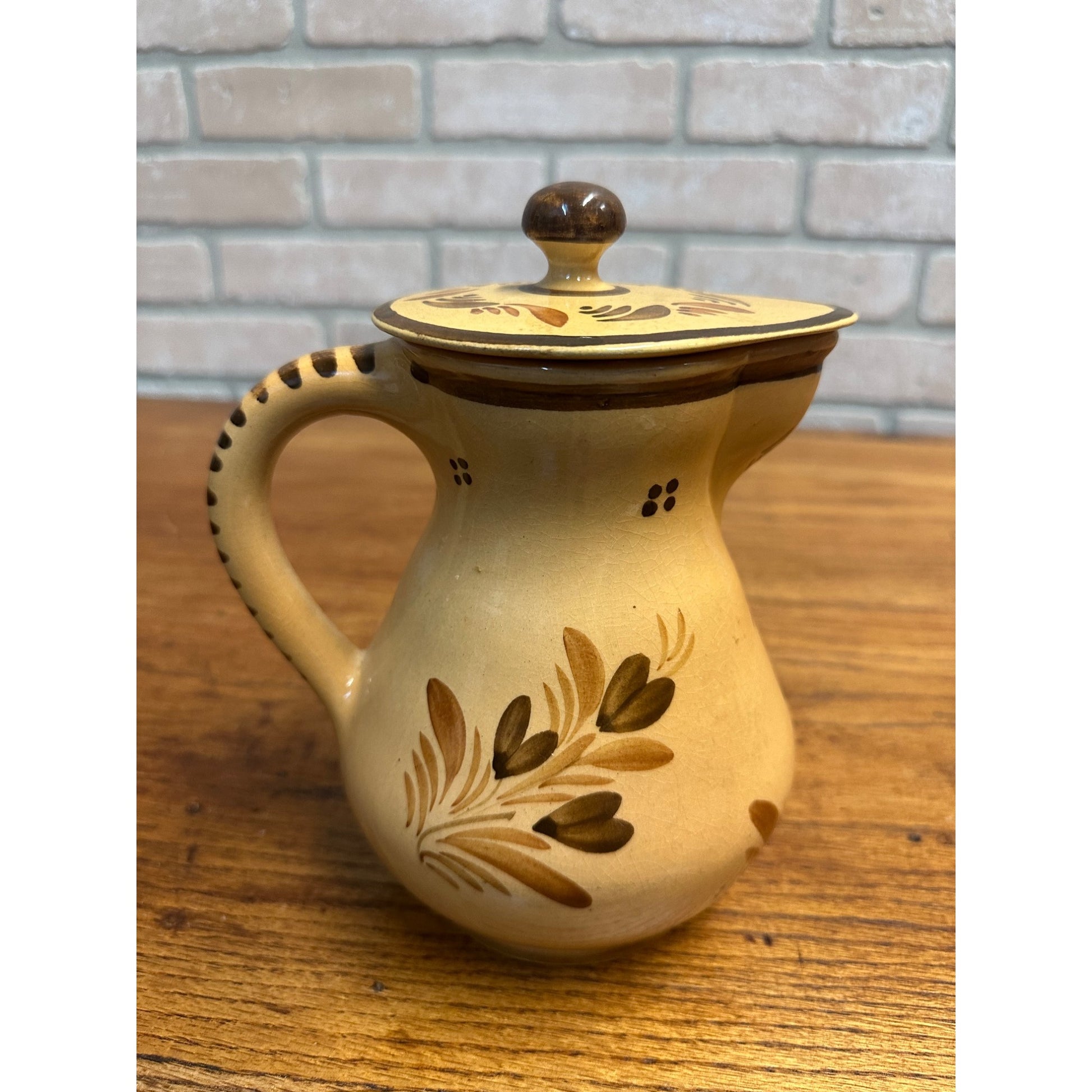 RARE Vintage HB Henriot Quimper Soleil Brown Hand-Painted Coffee Pot Pitcher