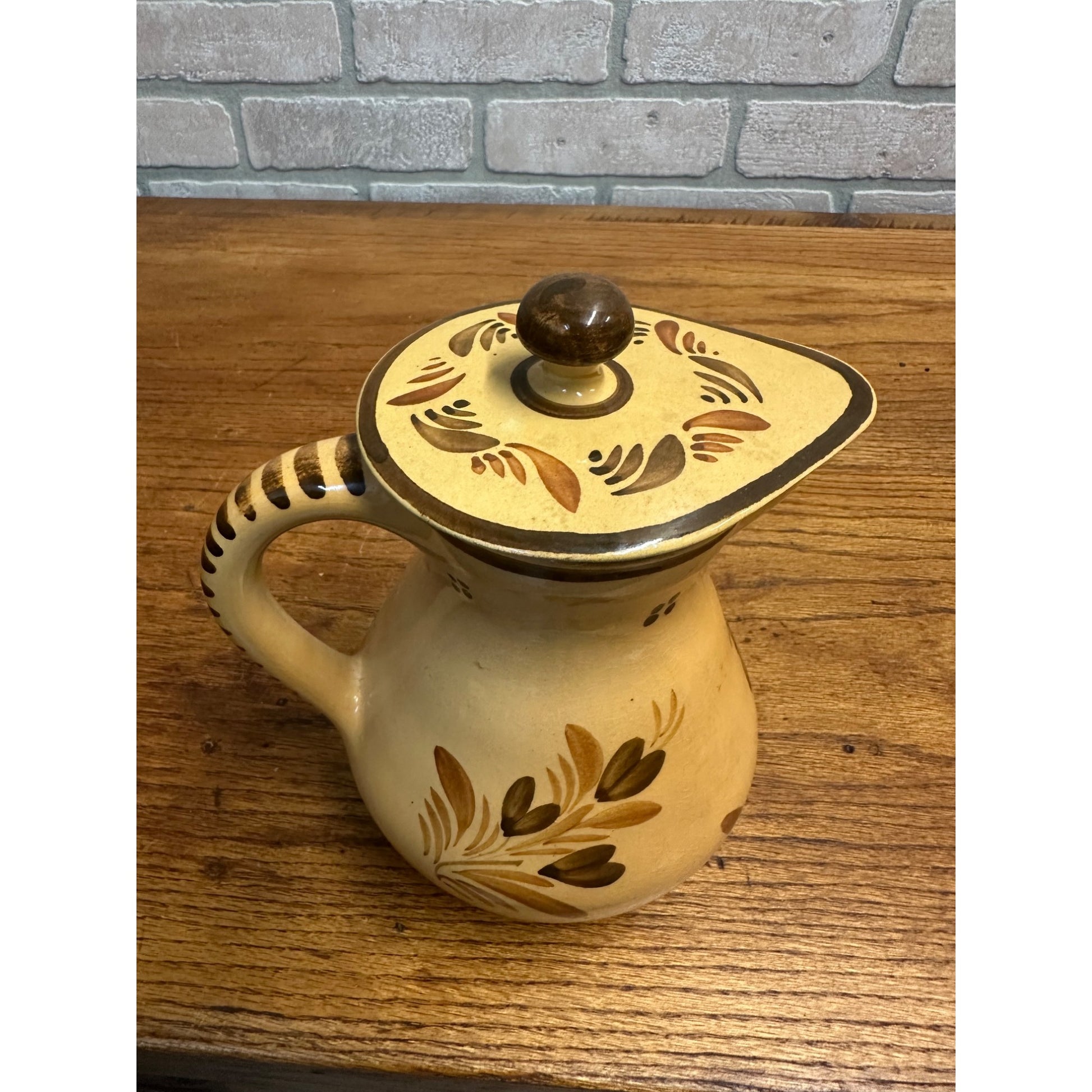 RARE Vintage HB Henriot Quimper Soleil Brown Hand-Painted Coffee Pot Pitcher