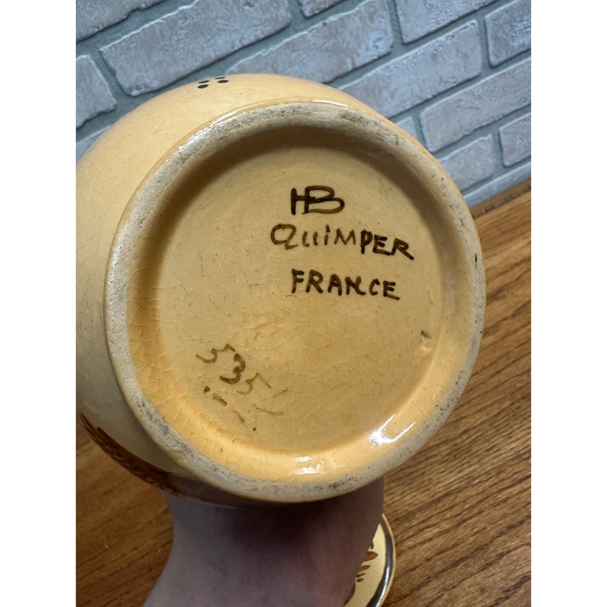 RARE Vintage HB Henriot Quimper Soleil Brown Hand-Painted Coffee Pot Pitcher