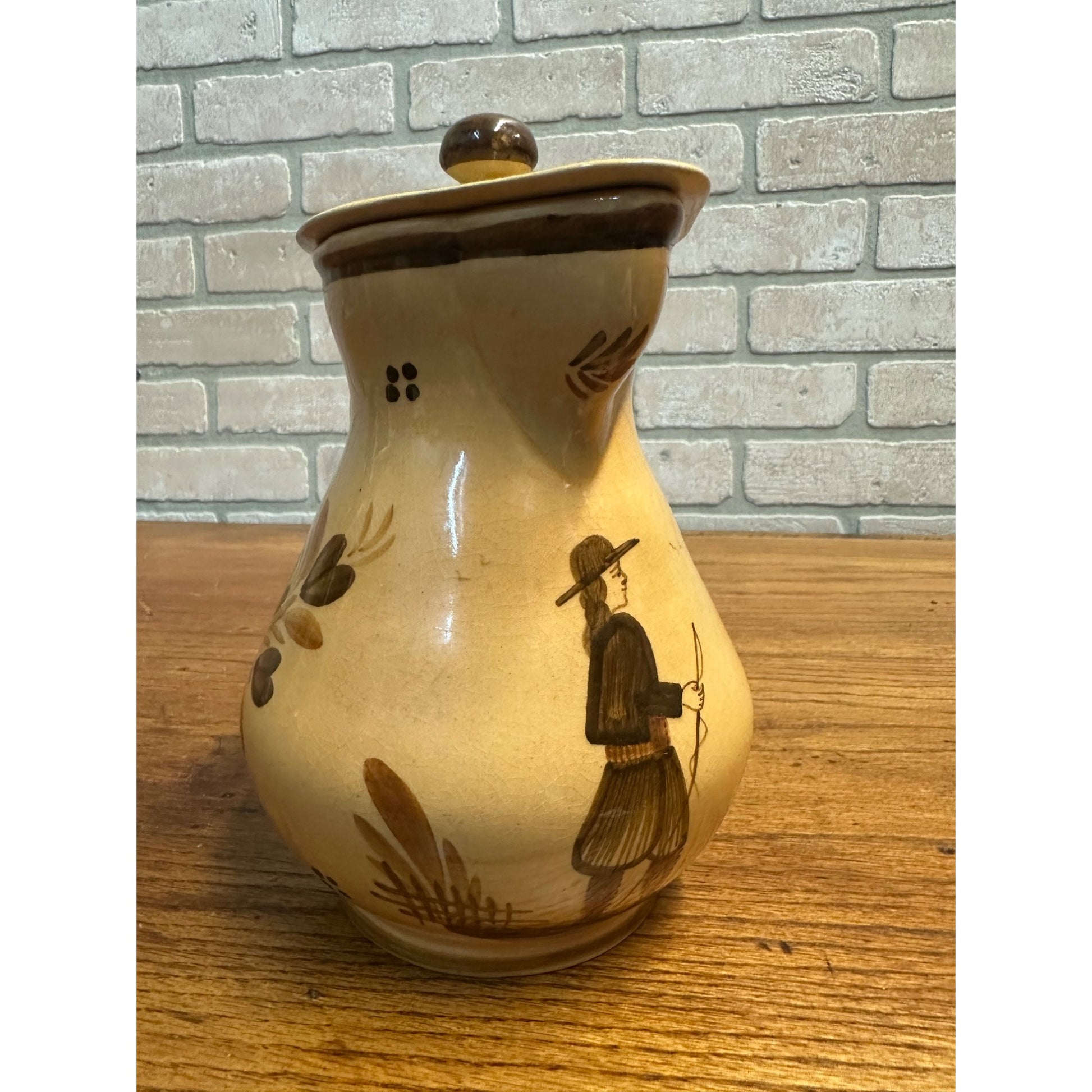 RARE Vintage HB Henriot Quimper Soleil Brown Hand-Painted Coffee Pot Pitcher