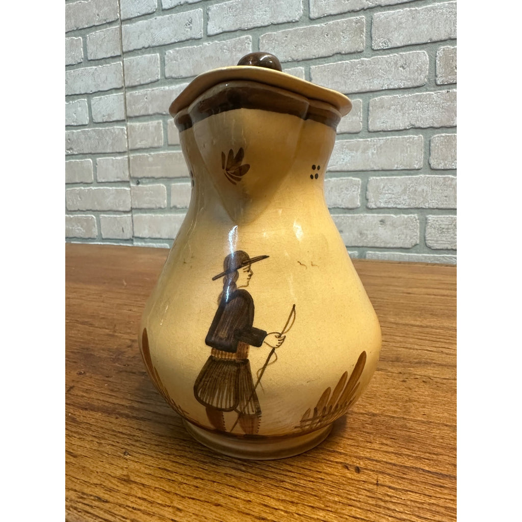 RARE Vintage HB Henriot Quimper Soleil Brown Hand-Painted Coffee Pot Pitcher