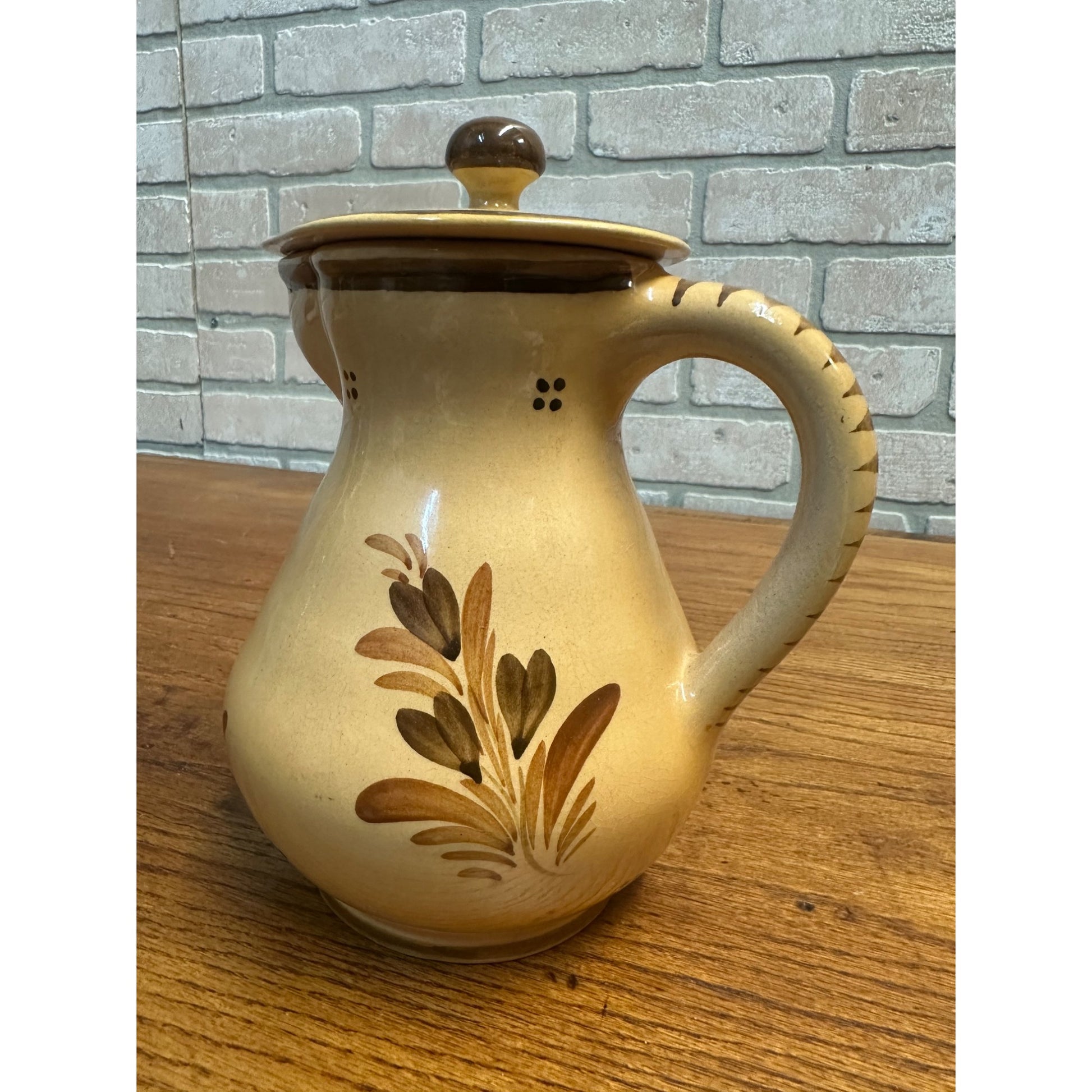 RARE Vintage HB Henriot Quimper Soleil Brown Hand-Painted Coffee Pot Pitcher