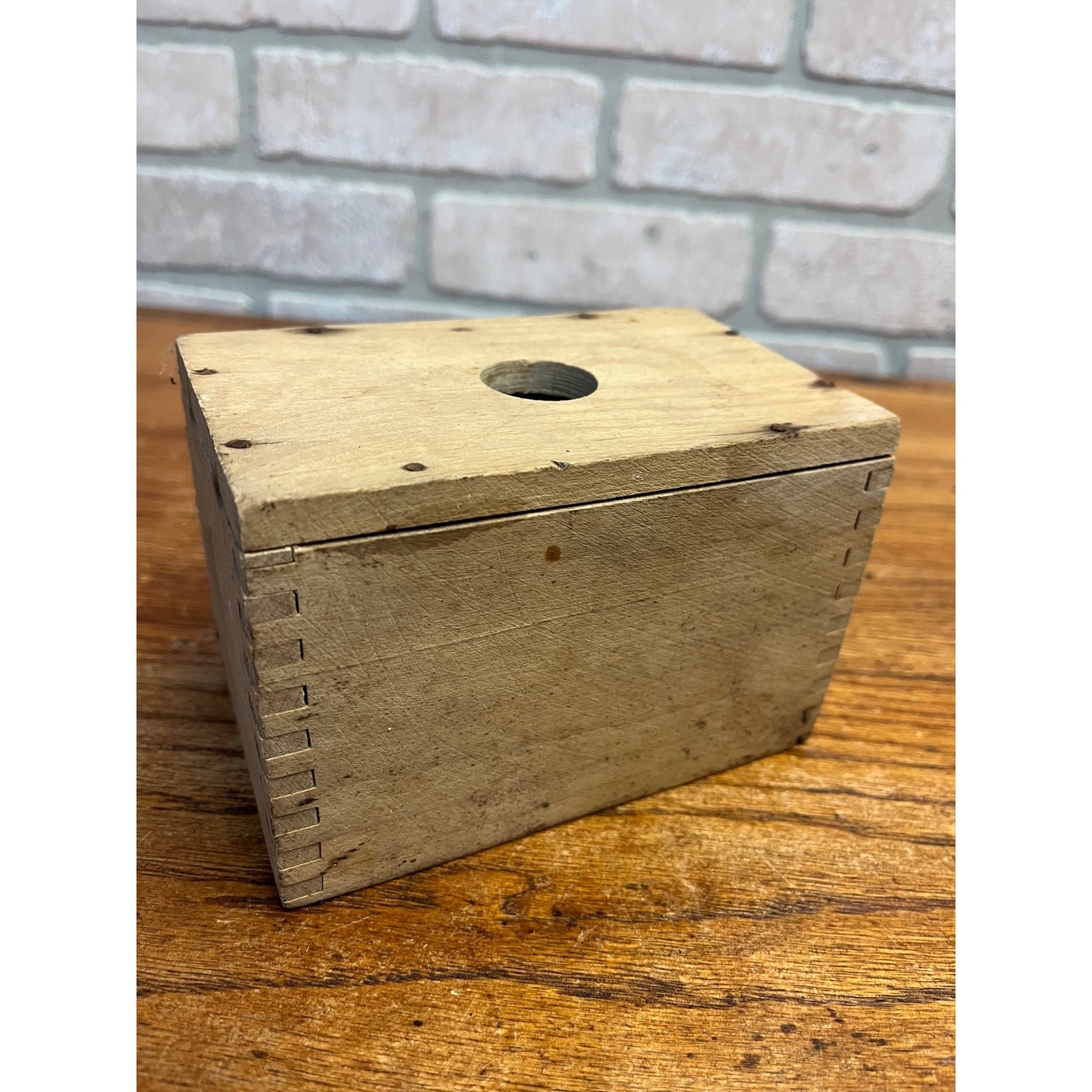 Antique Primitive Dovetailed Wooden Butter Mold Rectangular --NO Handle
