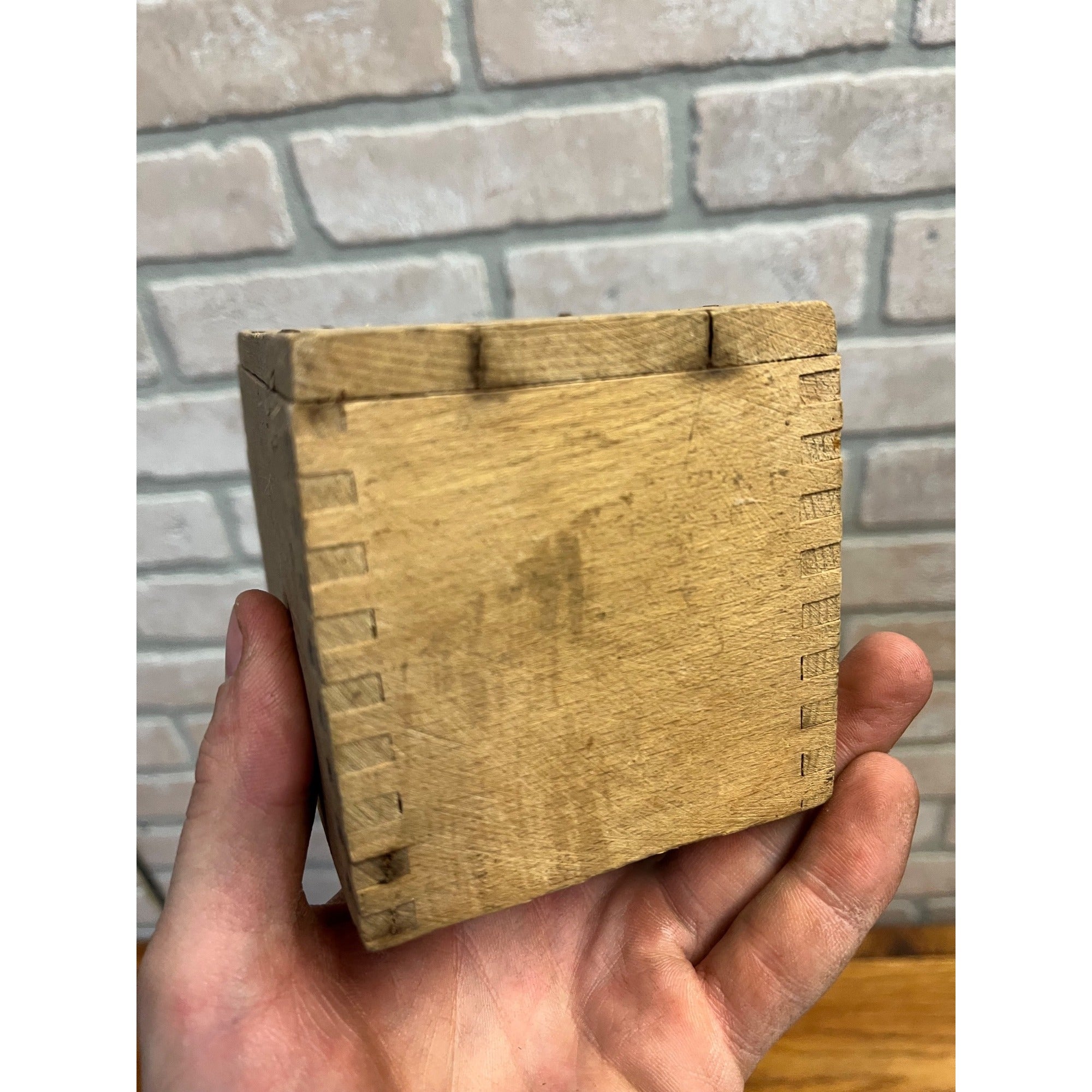 Antique Primitive Dovetailed Wooden Butter Mold Rectangular --NO Handle