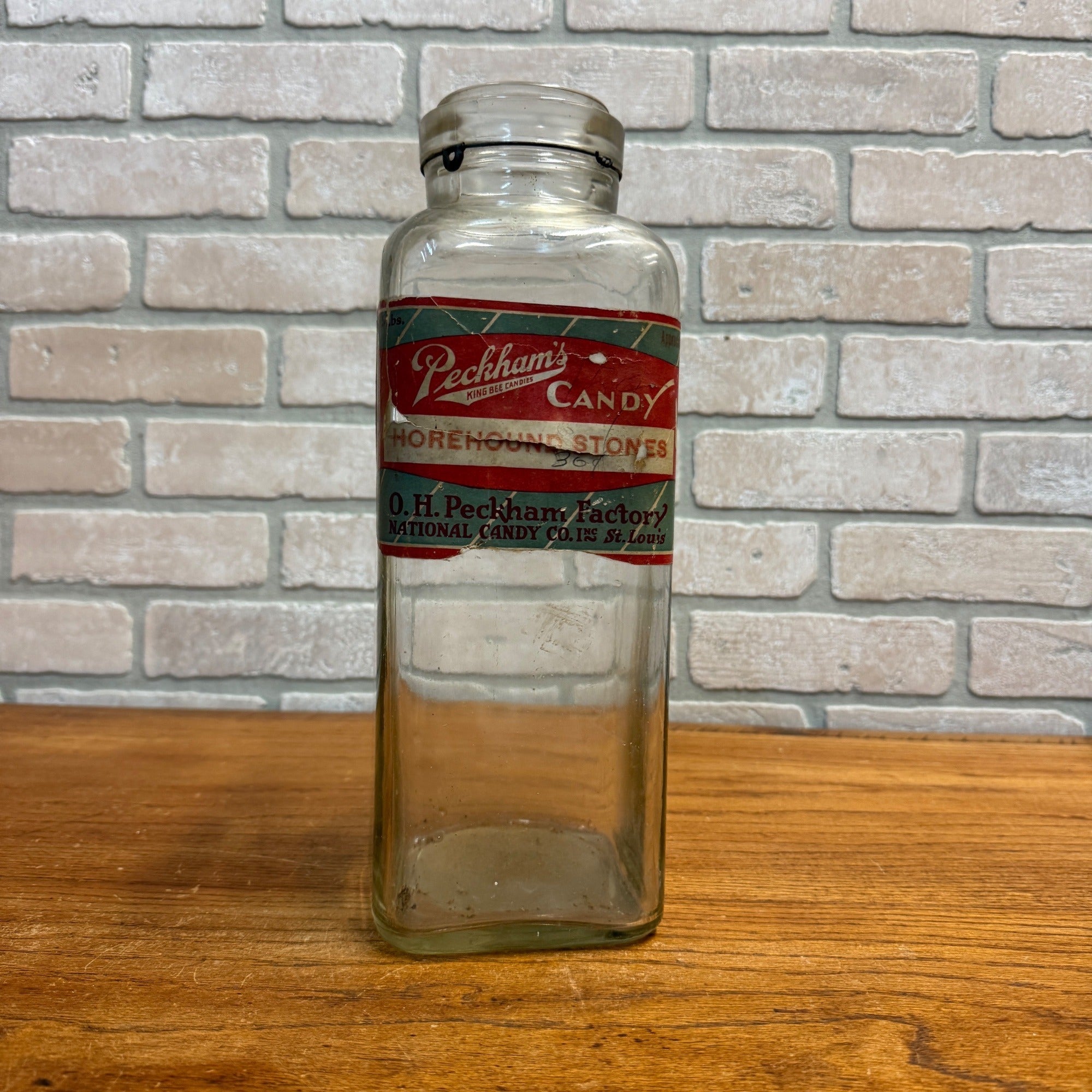 RARE Vintage Peckham's Candy Glass Confectionary Store Display Jar St Louis