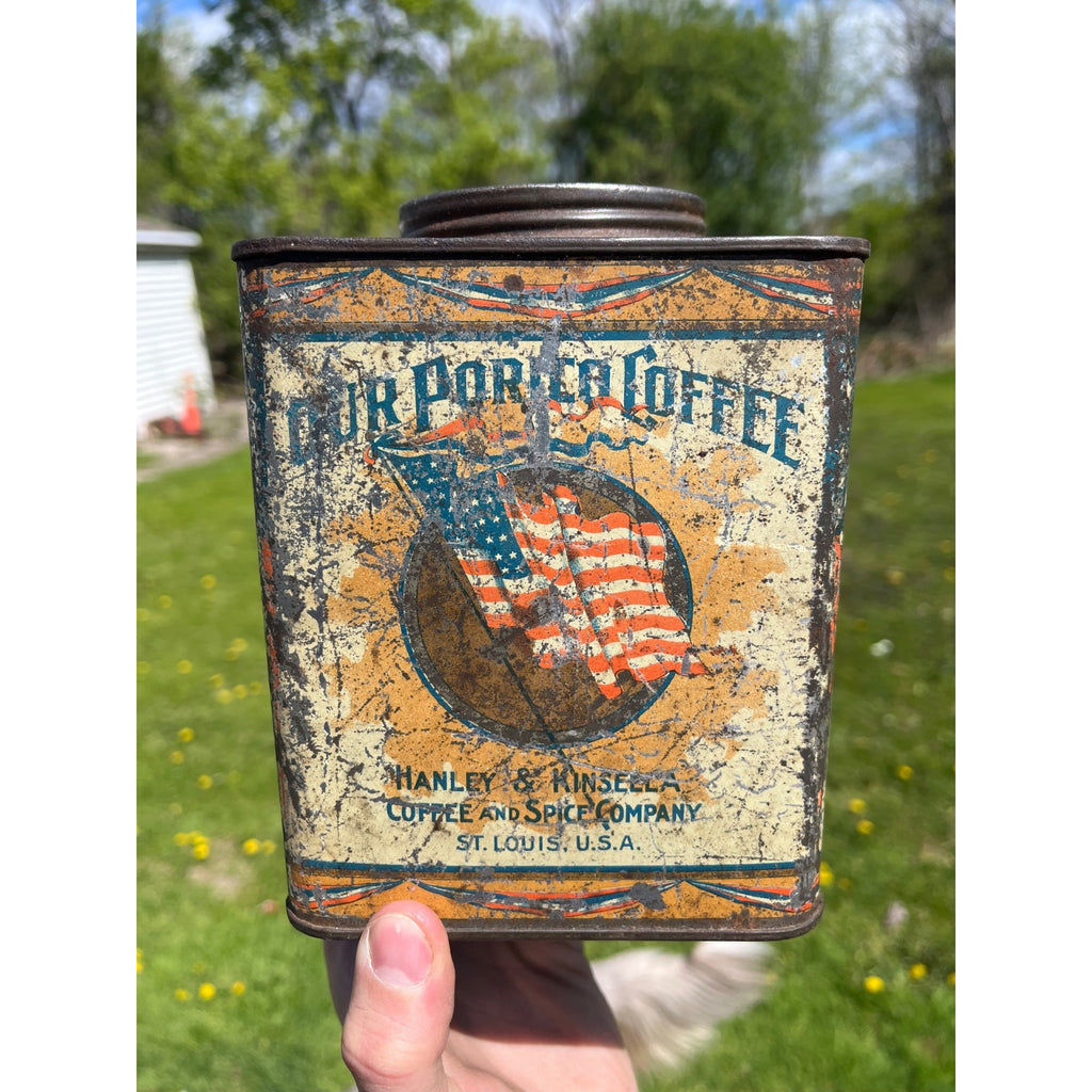 Antique Uncle Sam Americana c1920 Victorian Porico Coffee Tin Can 2lb Schotten St. Louis MO