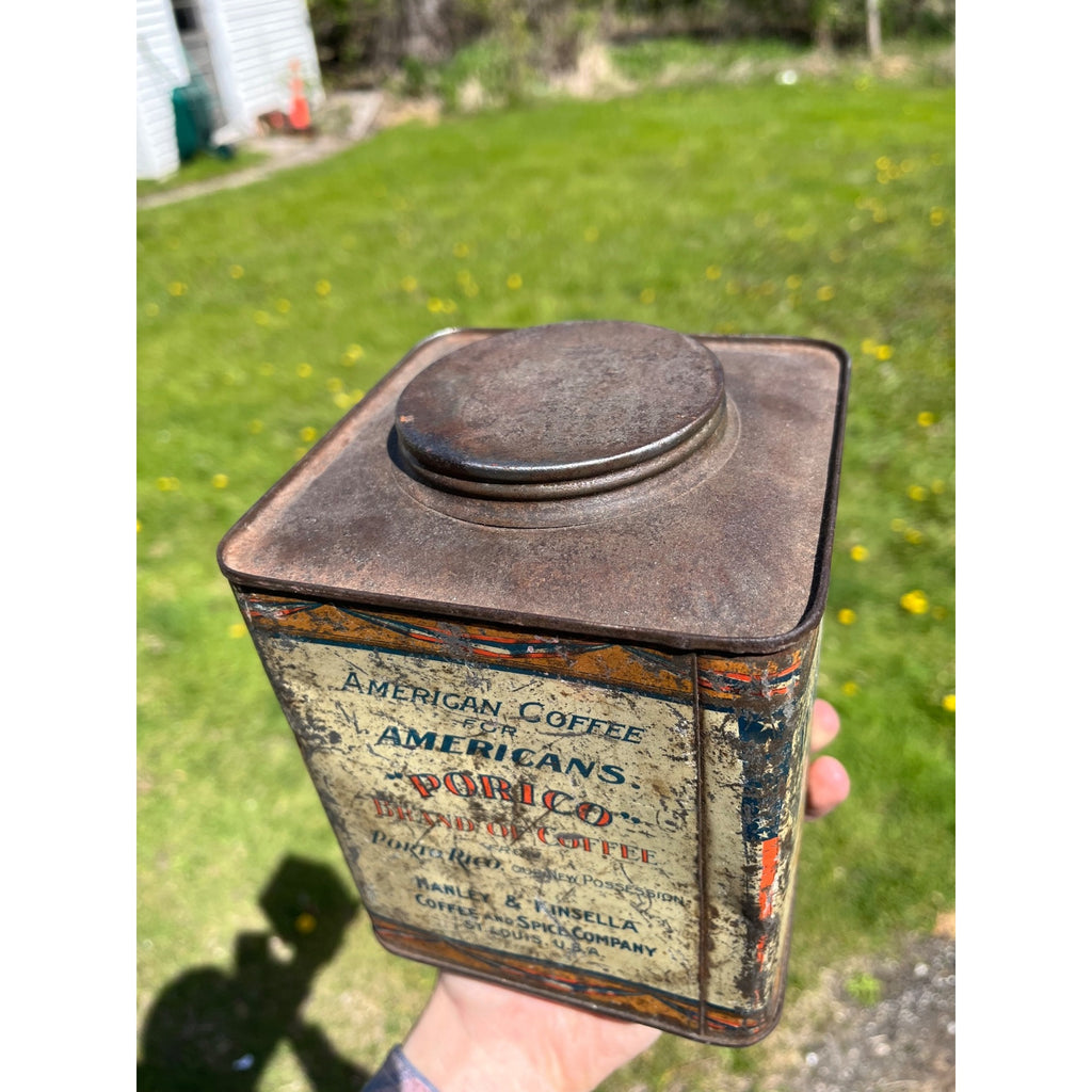 Antique Uncle Sam Americana c1920 Victorian Porico Coffee Tin Can 2lb Schotten St. Louis MO
