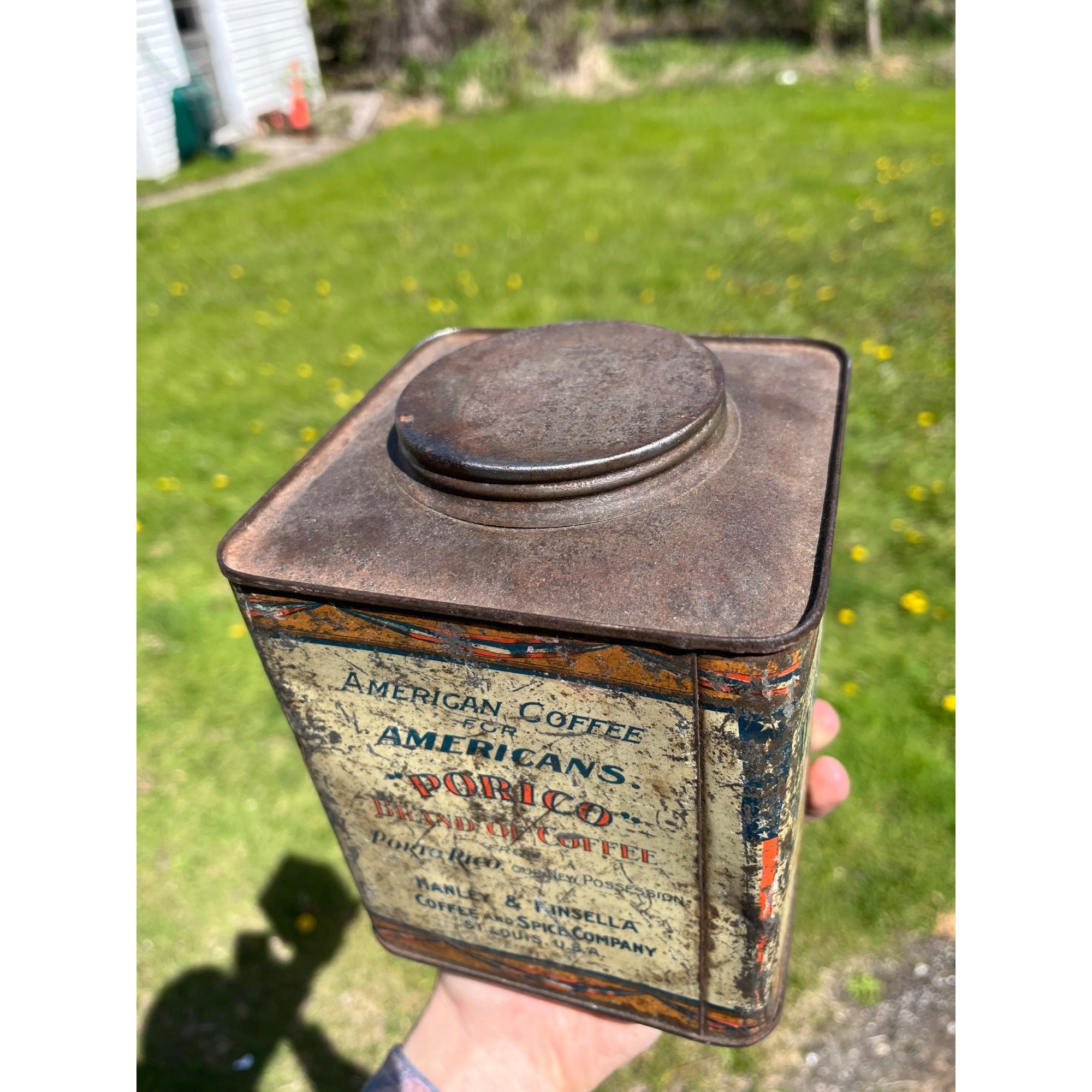 Antique Uncle Sam Americana c1920 Victorian Porico Coffee Tin Can 2lb Schotten St. Louis MO