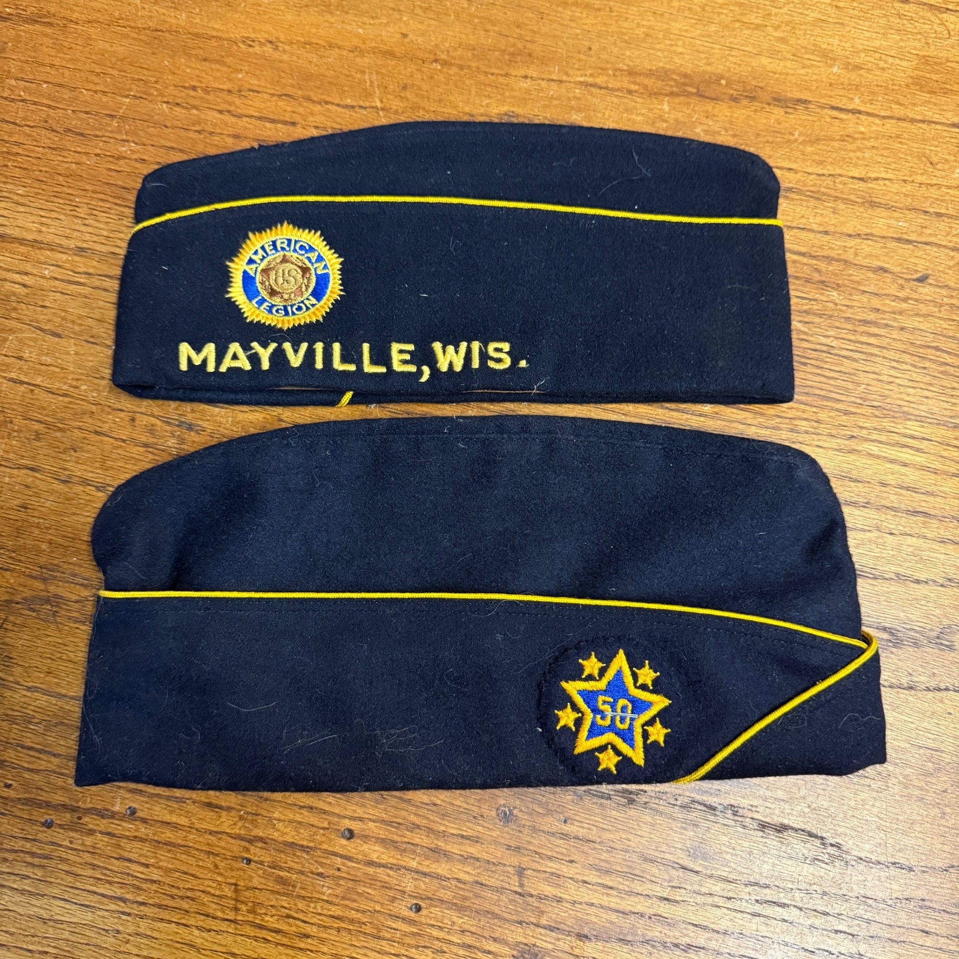 Pair American Legion Military Veteran Hats Caps Uniform Mayville Wis