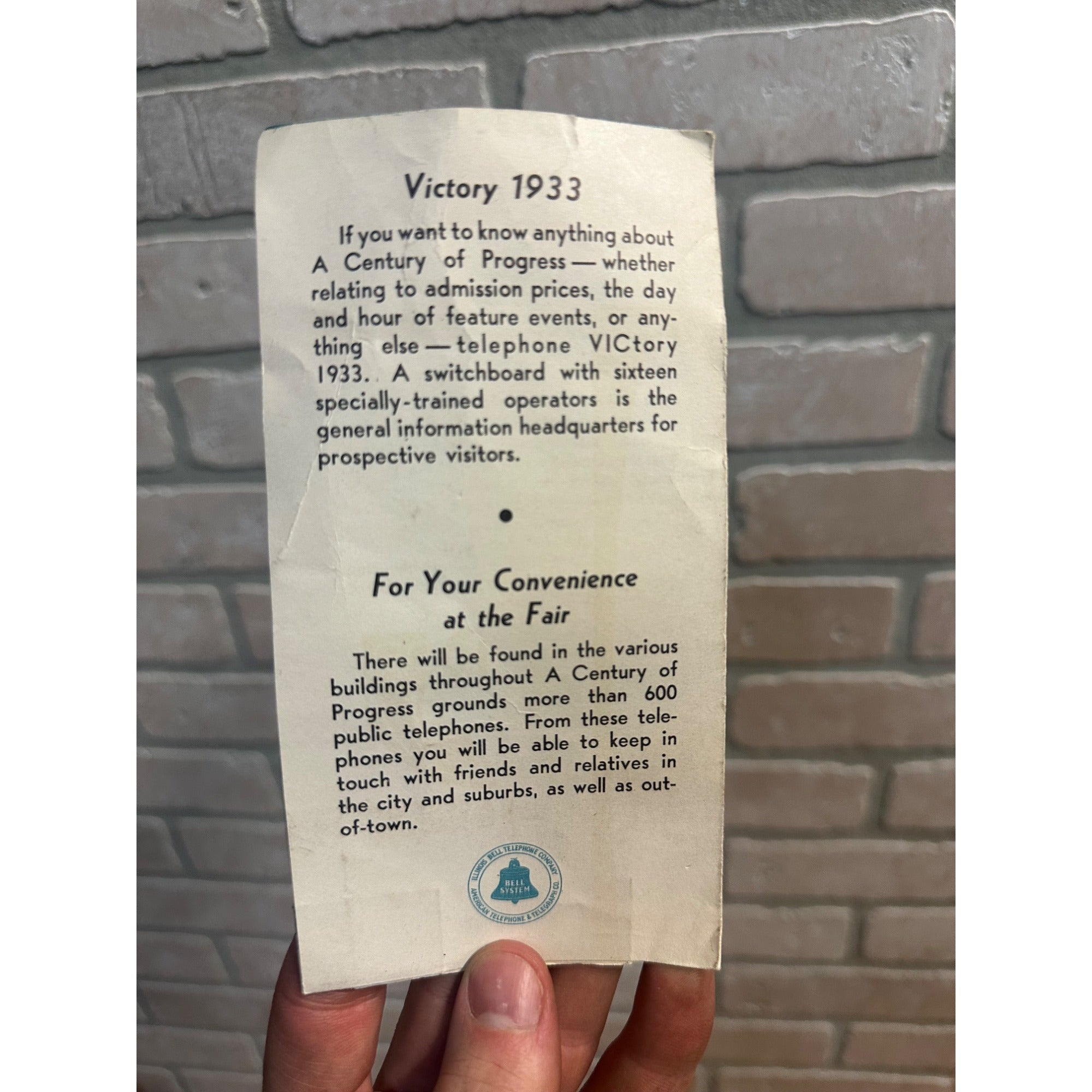 1933 Century of Progress Worlds Fair Bell System Telephone Advertising Brochure