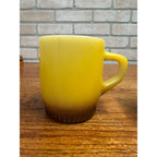 Set of 2 Fire King Yellow & Brown Stackable Milk Glass Coffee Mugs Mid Century