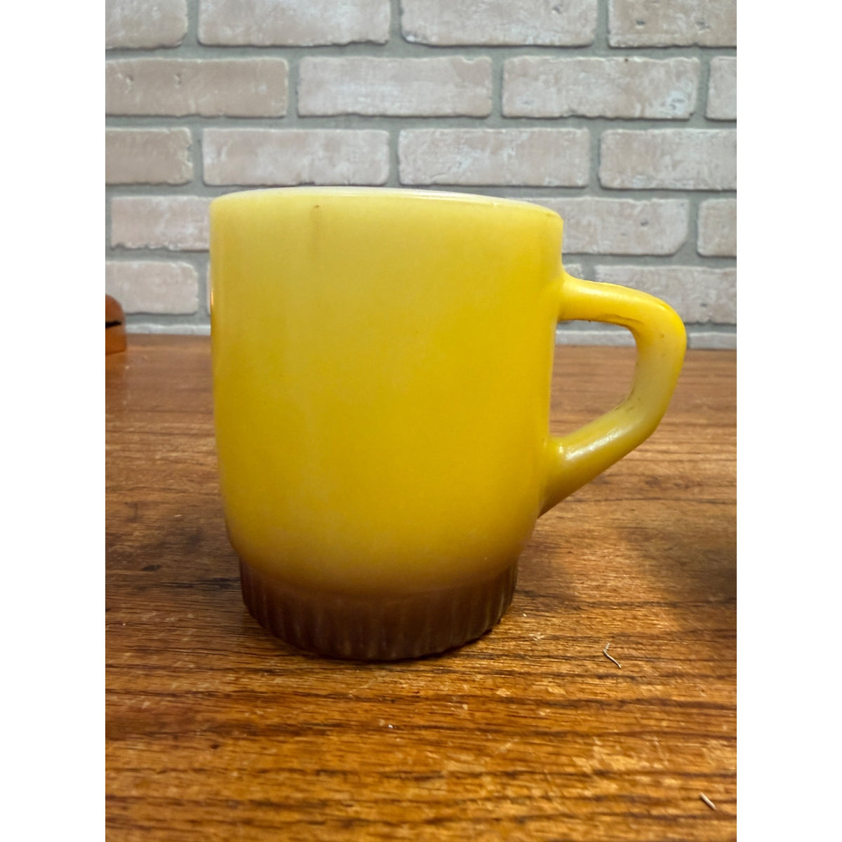 Set of 2 Fire King Yellow & Brown Stackable Milk Glass Coffee Mugs Mid Century