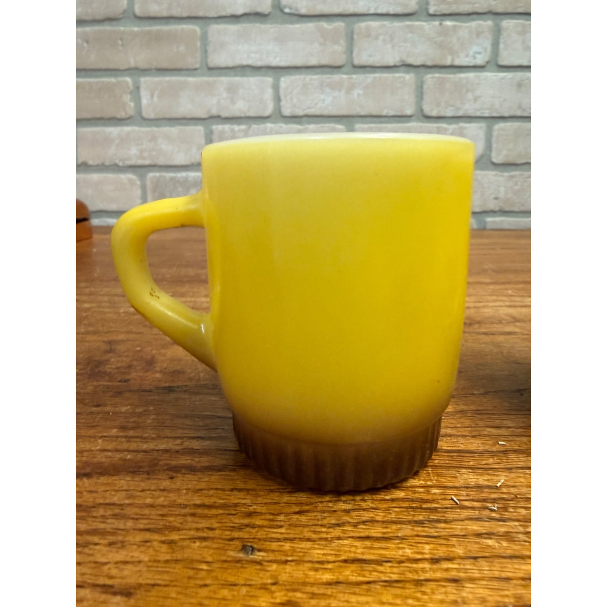 Set of 2 Fire King Yellow & Brown Stackable Milk Glass Coffee Mugs Mid Century
