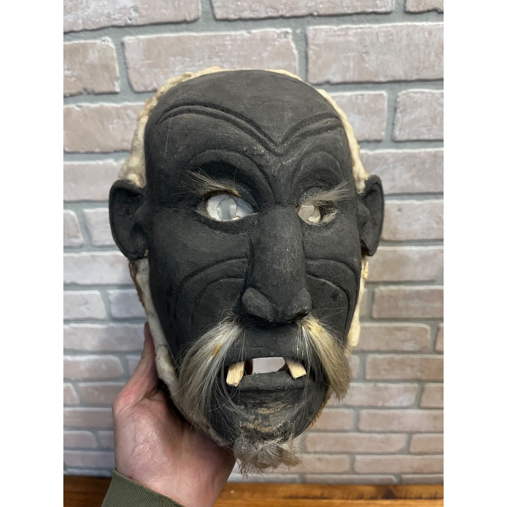 Vintage Folk Art Carved Wooden Tribal Masks Mexican Southeast Asia Pair