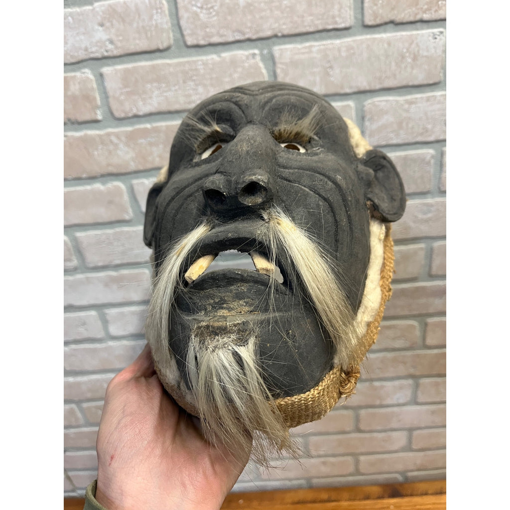 Vintage Folk Art Carved Wooden Tribal Masks Mexican Southeast Asia Pair