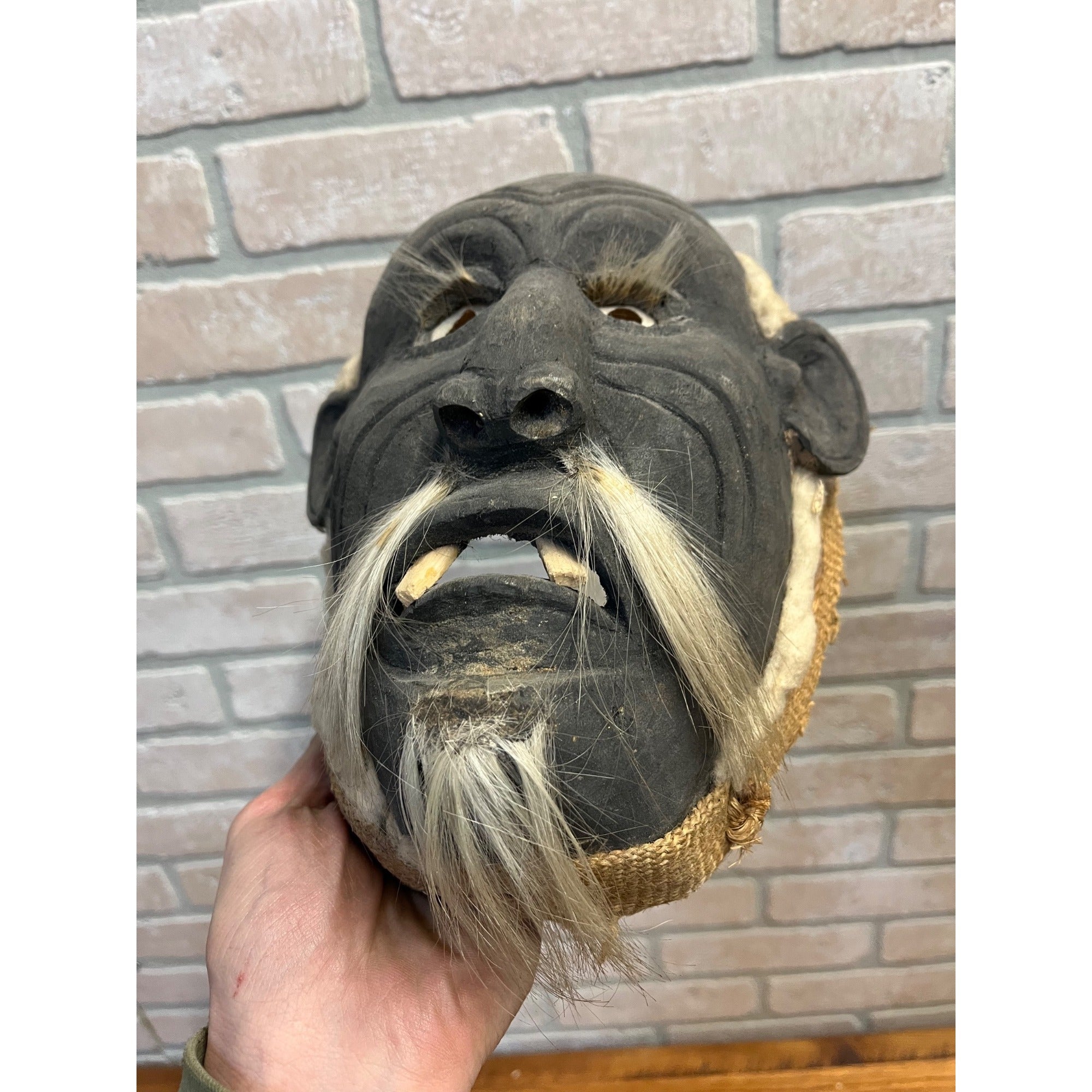Vintage Folk Art Carved Wooden Tribal Masks Mexican Southeast Asia Pair
