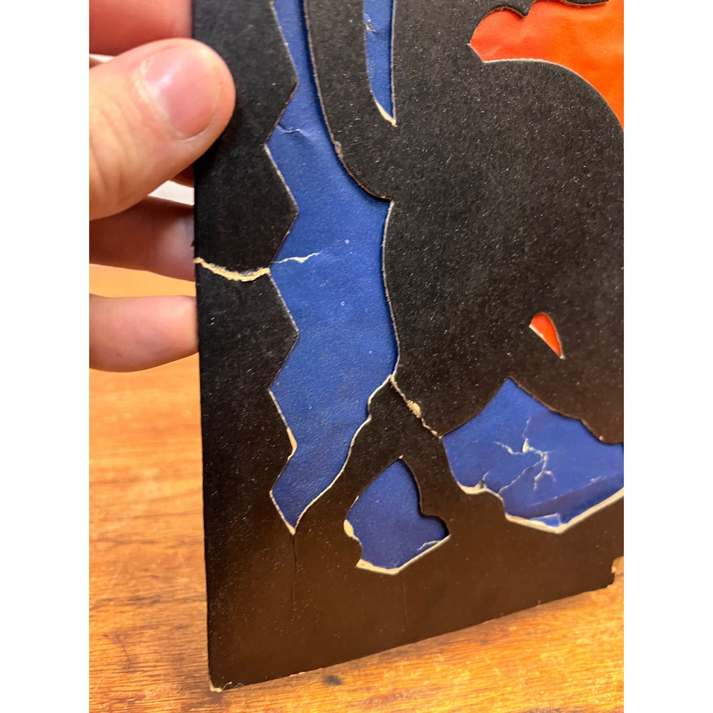 RARE Vintage Halloween 1930s Beistle 2 Sided Lantern Witch Black Cat Blue AS-IS