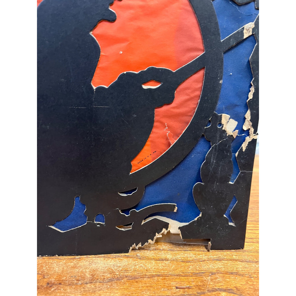 RARE Vintage Halloween 1930s Beistle 2 Sided Lantern Witch Black Cat Blue AS-IS