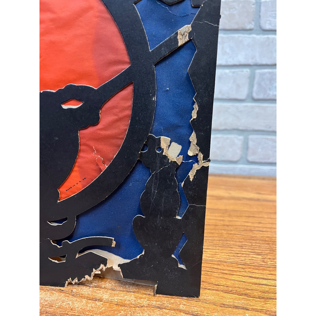 RARE Vintage Halloween 1930s Beistle 2 Sided Lantern Witch Black Cat Blue AS-IS