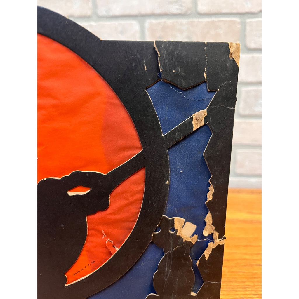 RARE Vintage Halloween 1930s Beistle 2 Sided Lantern Witch Black Cat Blue AS-IS