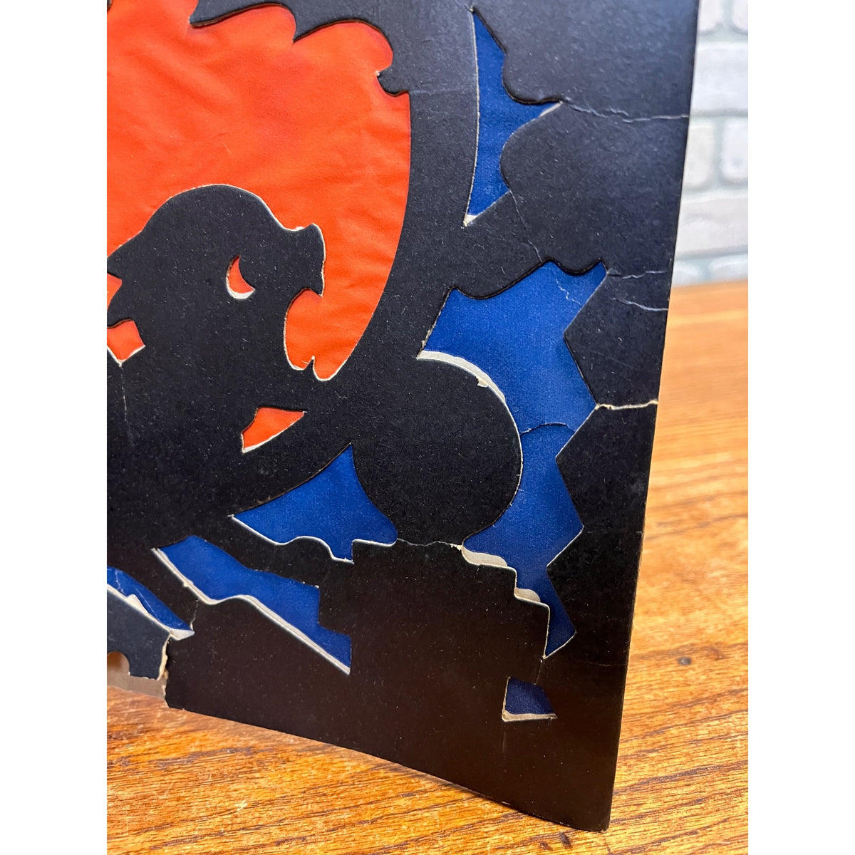 RARE Vintage Halloween 1930s Beistle 2 Sided Lantern Witch Black Cat Blue AS-IS