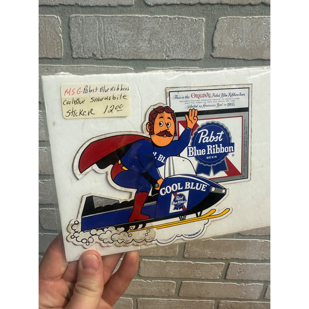 Vintage 1970s Pabst Blue Ribbon Cool Blue Snowmobile Decal Sticker Advertising