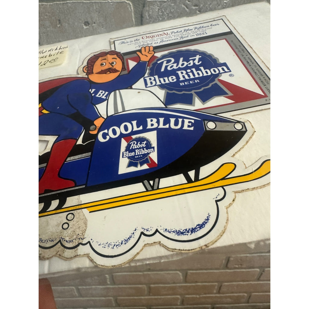Vintage 1970s Pabst Blue Ribbon Cool Blue Snowmobile Decal Sticker Advertising
