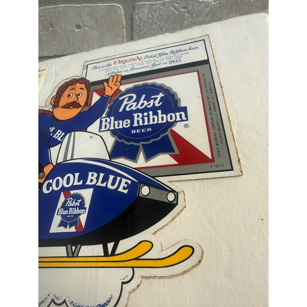 Vintage 1970s Pabst Blue Ribbon Cool Blue Snowmobile Decal Sticker Advertising