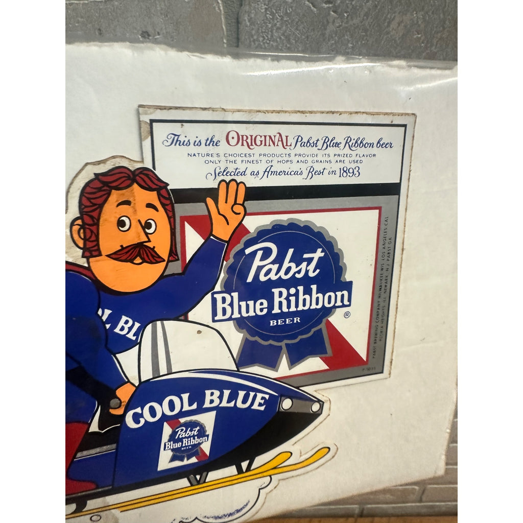 Vintage 1970s Pabst Blue Ribbon Cool Blue Snowmobile Decal Sticker Advertising